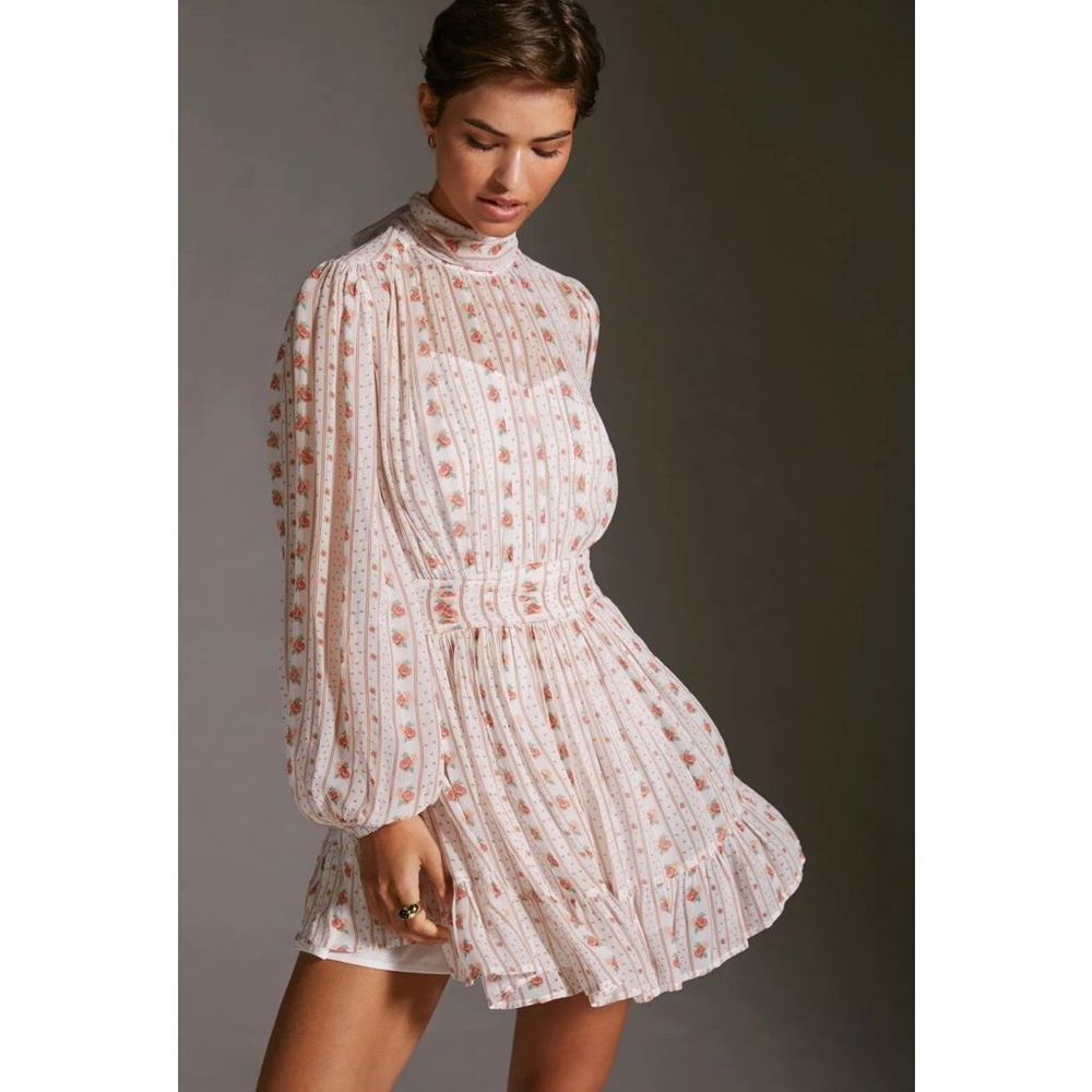 NWT Anthropologie x Let Me Be Sheer Mini Dress Size XS Floral White